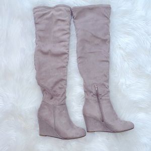 Taupe suede knee high boots